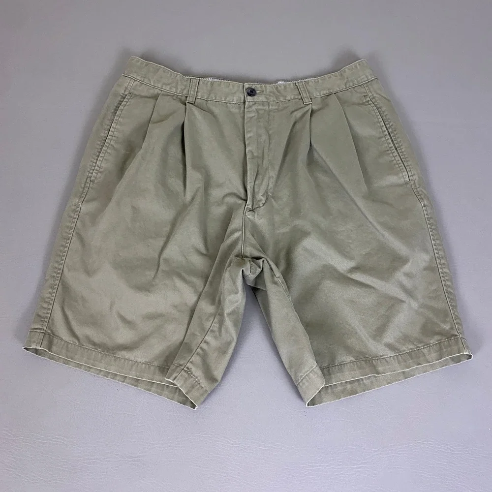 Club Room Shorts Men's Size 36 Pleated Chino Olive Green 100% Cotton Summer